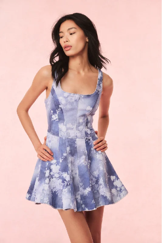 Piero Floral Denim Mini Dress Lace unclassified dresses