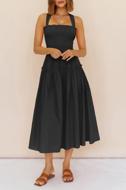 Halter Neck Backless Ruffle Smocked Boho Dresses Sleeveless unclassified dresses