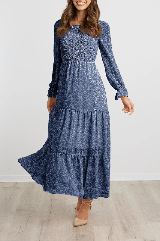 Long Sleeve Bohemian Tiered Dirty Floral Maxi Dress High-low unclassified dresses