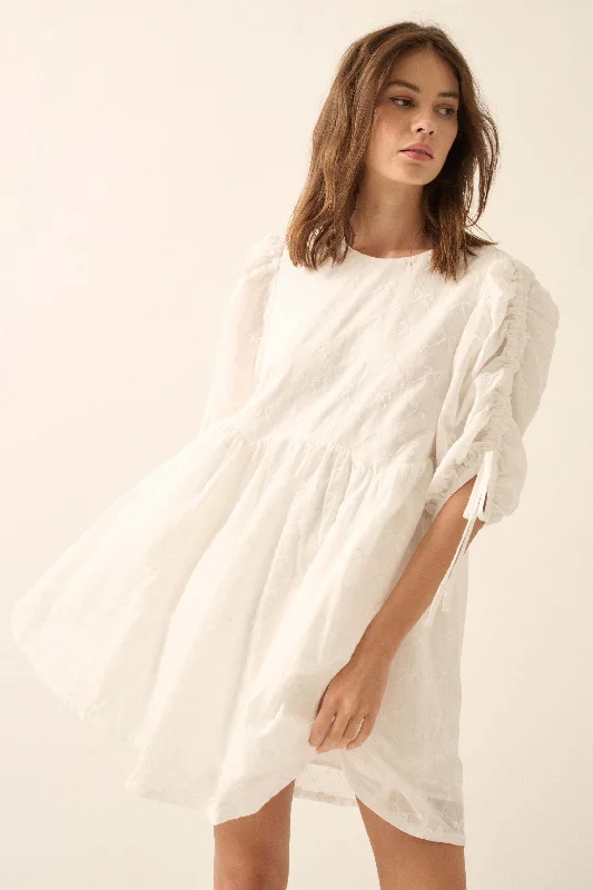Angel Baby Bow-Embroidered Babydoll Mini Dress Cotton unclassified dresses