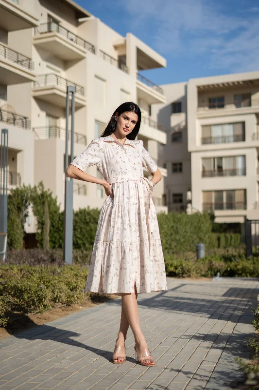 Beige Printed Cotton Dress for Women Neutral tone unclassified dresses