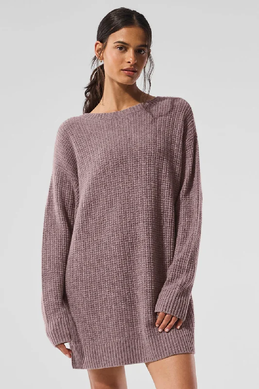 Cashmere Plush Waffle Dress - Mushroom Heather Floral unclassified dresses