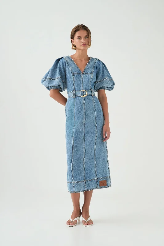 Juno Denim Midi Dress Sequin unclassified dresses
