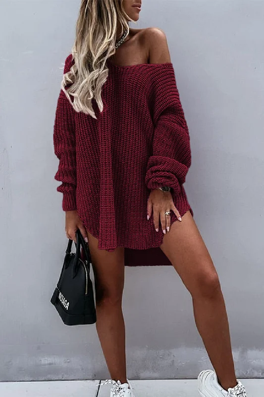 Off Shoulder Overside Long Knitted Sweater Ruched unclassified dresses
