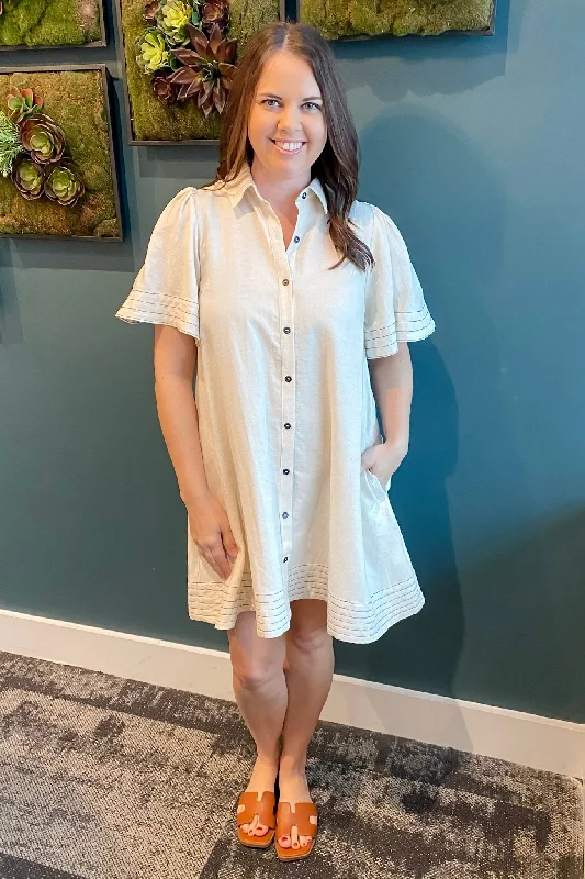 Been There Too Button Up Oatmeal Dress Fashionable unclassified dresses