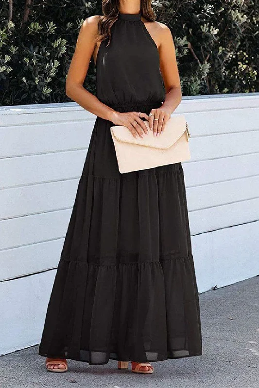 Halter Neck Sleeveless Floral Backless Long Maxi Dress Flowy unclassified dresses