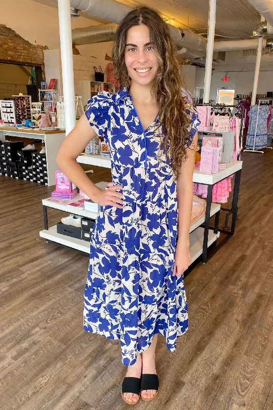Just the Way Navy Floral Print Midi Dress Cocktail unclassified dresses