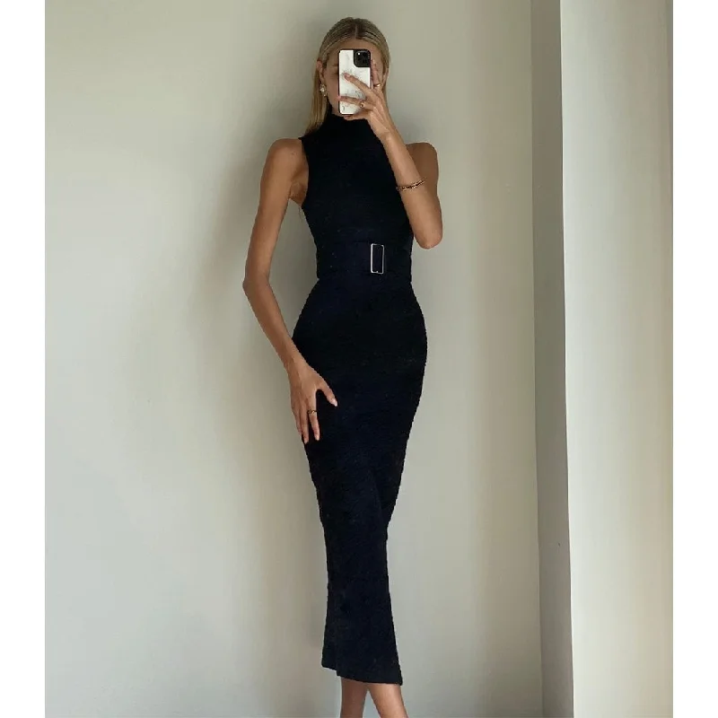 CLEO Black Bodycon High Neck Maxi Dress Stylish unclassified dresses