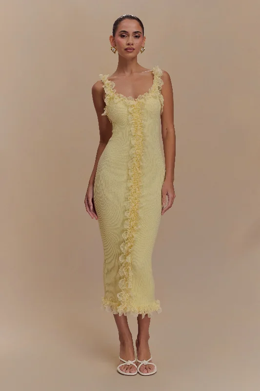 Shay Lace Ruffle Knit Maxi Dress - Lemon Discounted unclassified dresses