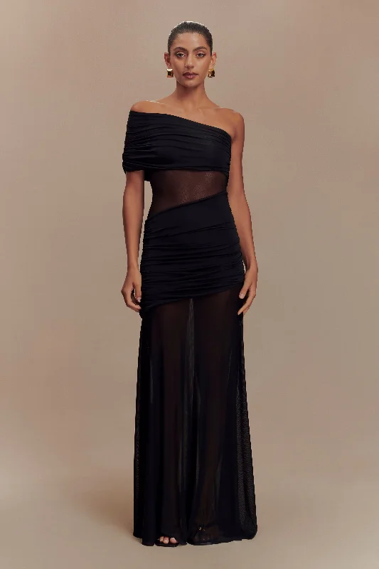 Dallas One Shoulder Mesh Maxi Dress - Black Bodycon unclassified dresses
