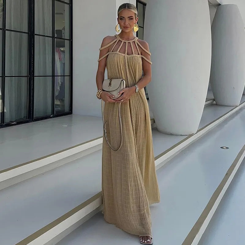 Bohemian Women's Strap Rope Shoulder Loose Holiday Beach Maxi Dress Plus size unclassified dresses