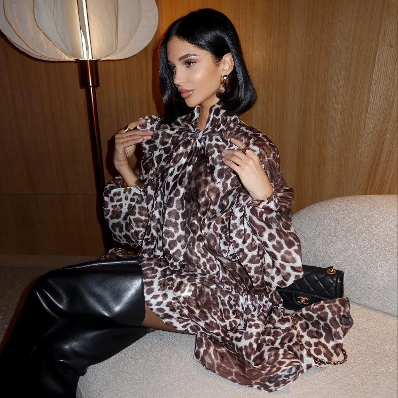 Bad Reputation Leopard Print Lantern Sleeves Mini Dress Formal unclassified dresses