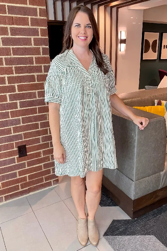 Ready For It Striped Hunter Green Dress Striped unclassified dresses
