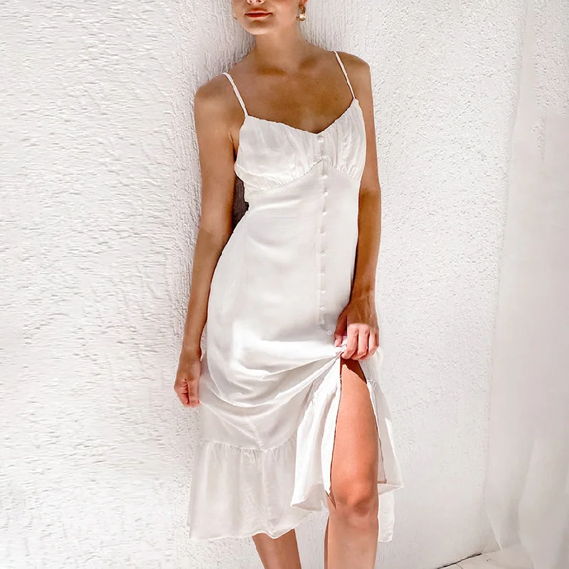 Summer Cotton Spaghetti Straps White Mini Dresses Office unclassified dresses
