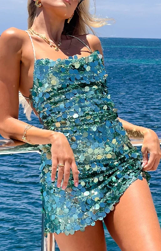 Come And Get It Aqua Sequin Party Mini Dress Street style unclassified dresses