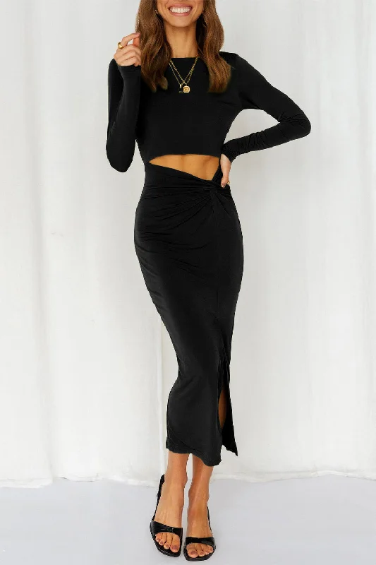 Cutout Bodycon Twist Waist Midi Dress Y2K unclassified dresses