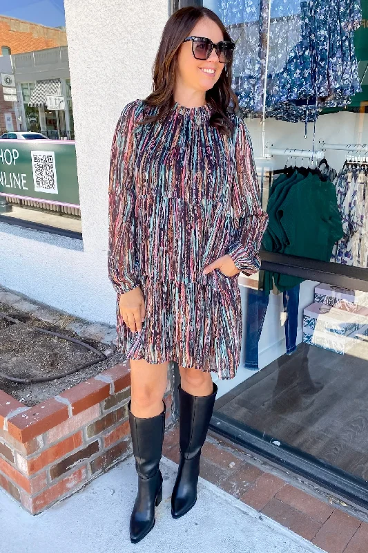 Make It Shimmer Black Print Dress Long sleeve unclassified dresses