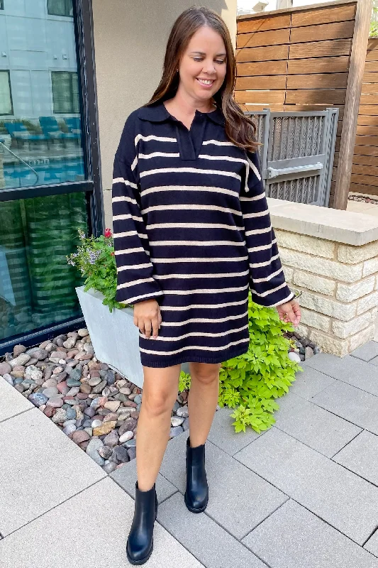 Here Forever Black Striped Sweater Dress Short unclassified dresses