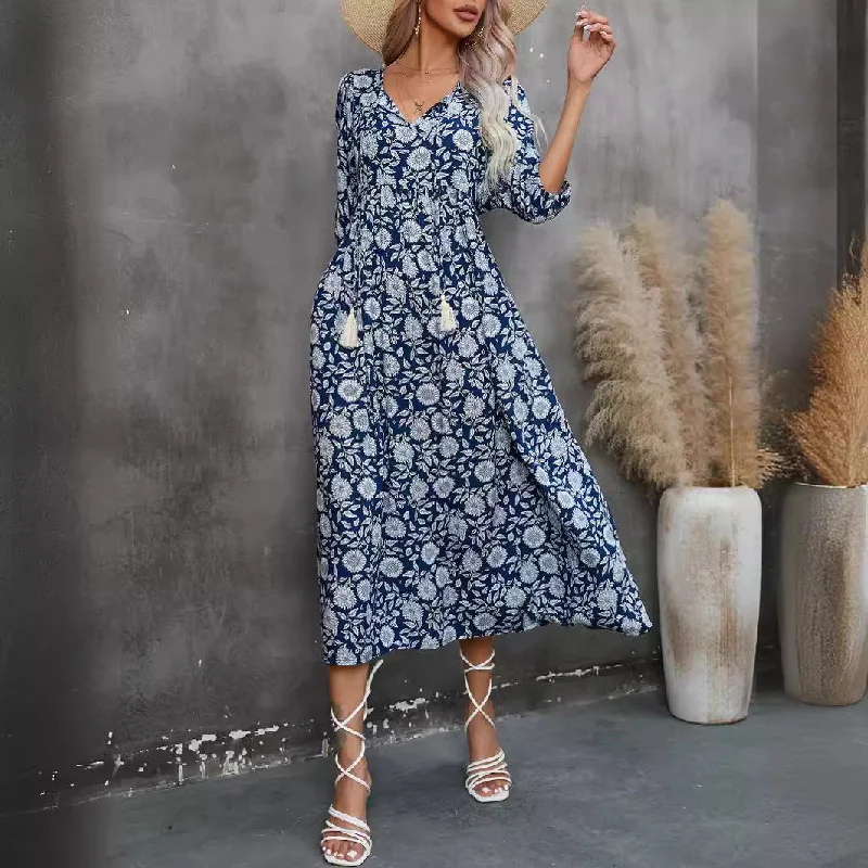 Bohemian V Neck Cotton Long Beach Dresses Elegant unclassified dresses