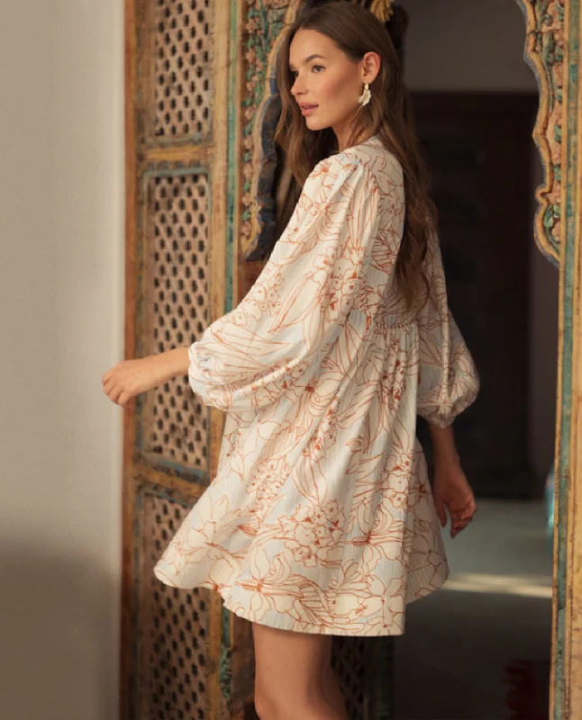 Floral Print Mini Dress with Tie Neck Party unclassified dresses