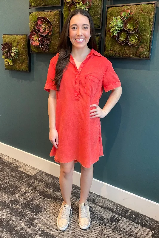 In Love Washed Denim Red Dress Elegant unclassified dresses