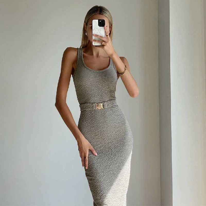 AINE Khaki Sleeveless Bodycon Midi Dress Lounge unclassified dresses