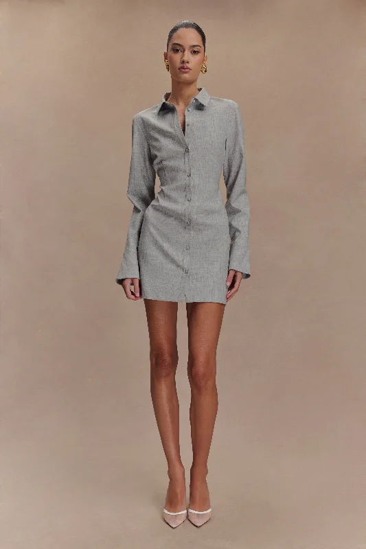 Dorian Fitted Shirt Mini Dress - Charcoal Marle Party unclassified dresses