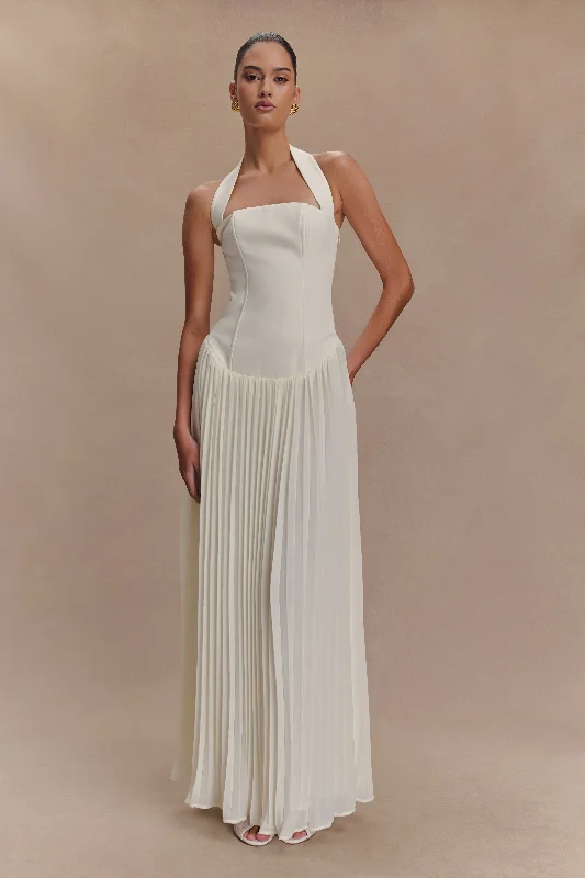 Stacie Pleated Halter Maxi Dress - Ivory Lounge unclassified dresses