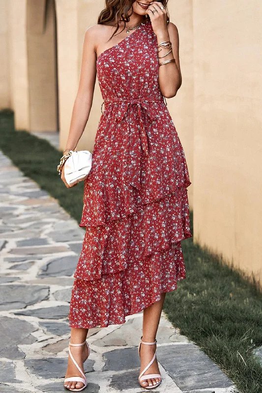 Floral Brick Red White