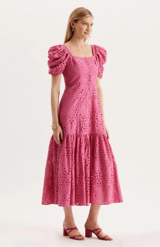 Cleo Eyelet Midi Dress - Hot Pink Summer unclassified dresses