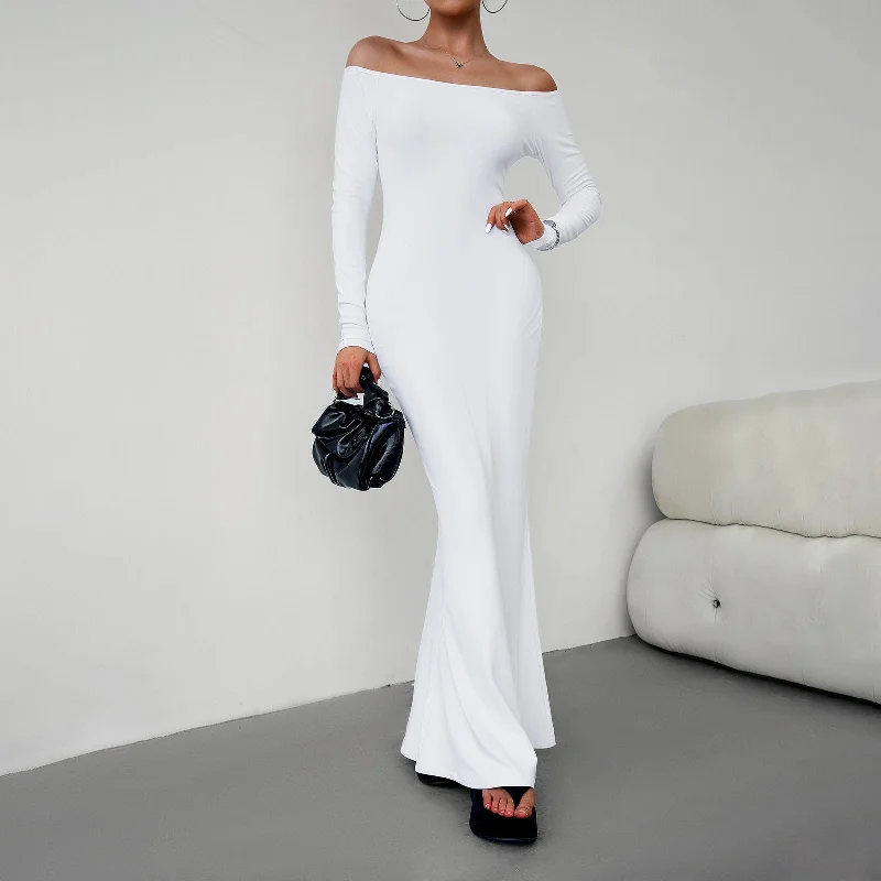 Sexy Off The Shoulder Long Knitted Dresses Bright color unclassified dresses