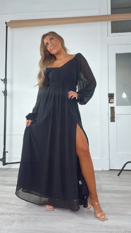 ECB Exclusive: Timeless Romantic Chiffon Maxi Dress, Black Everyday wear unclassified dresses