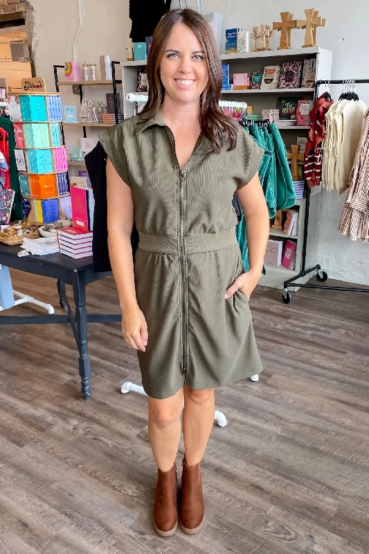 Set It Off Zipper Army Green Dress Wrap unclassified dresses