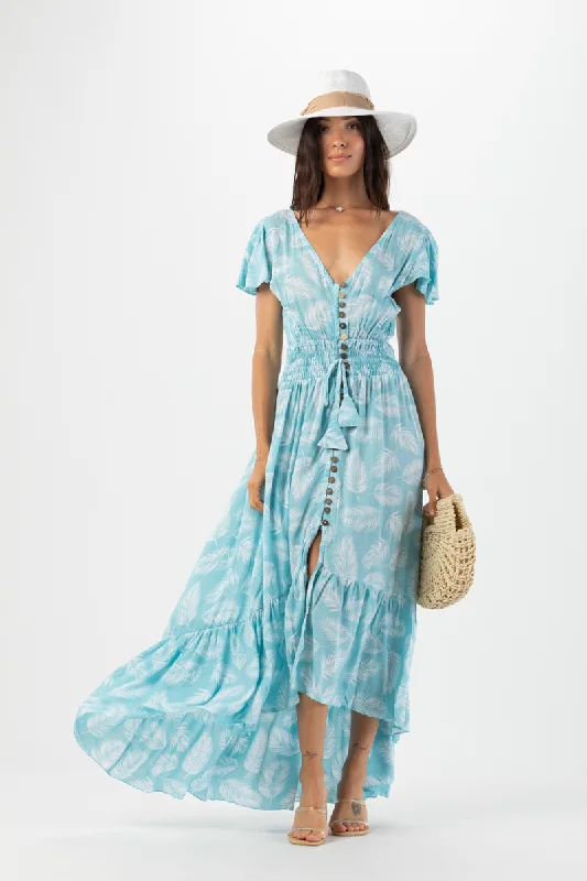 Tiare Hawaii New Moon Maxi Dress Palm Dusty Blue Sleeveless unclassified dresses