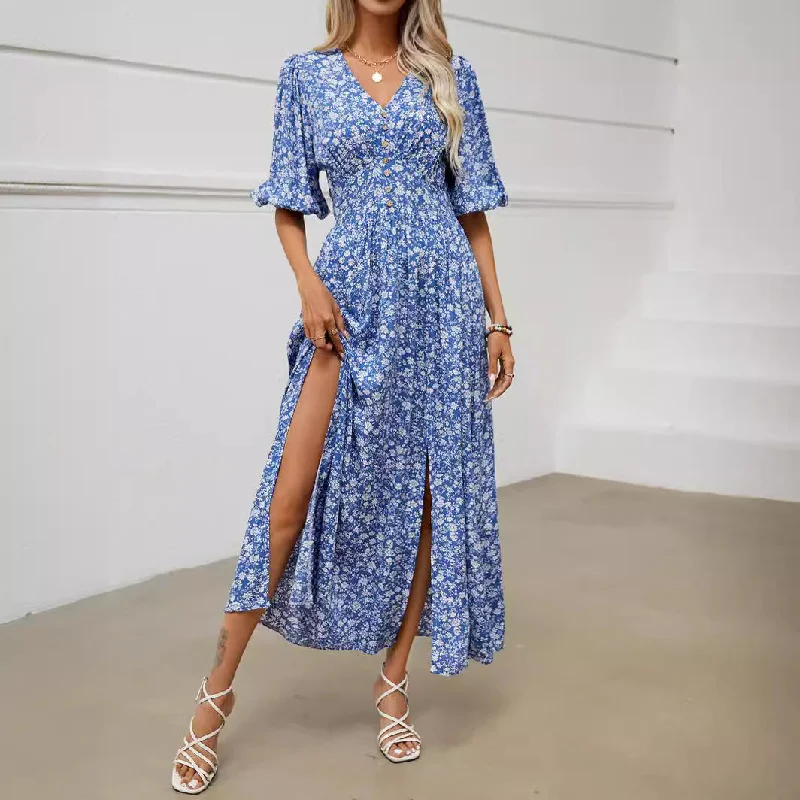 Casual V Neck Summer Bohemia Beach Dresses Monochrome unclassified dresses