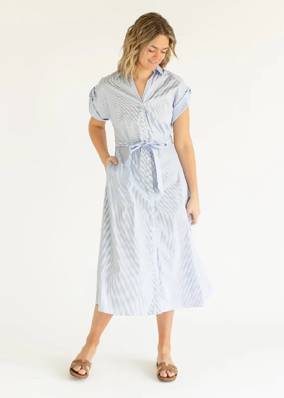 Blue Striped Short Sleeve Shirt Dress Denim unclassified dresses