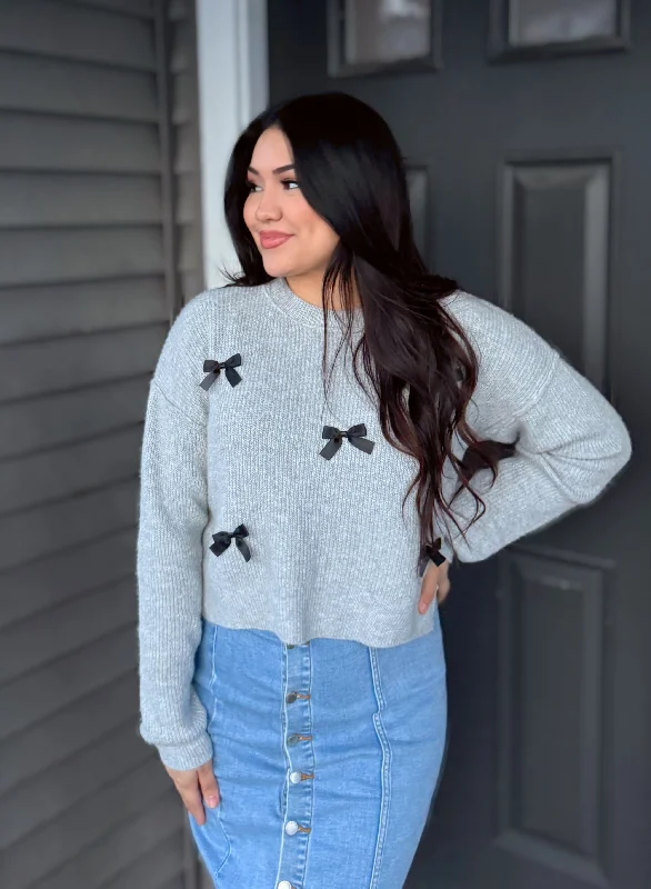 Darling Bow Sweater - Gray Ruched unclassified dresses