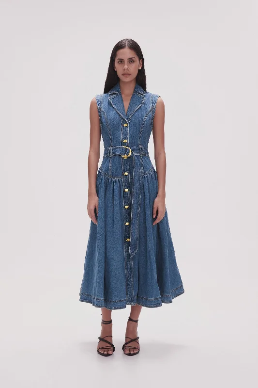 Elena Belted Denim Midi Dress Comfortable unclassified dresses