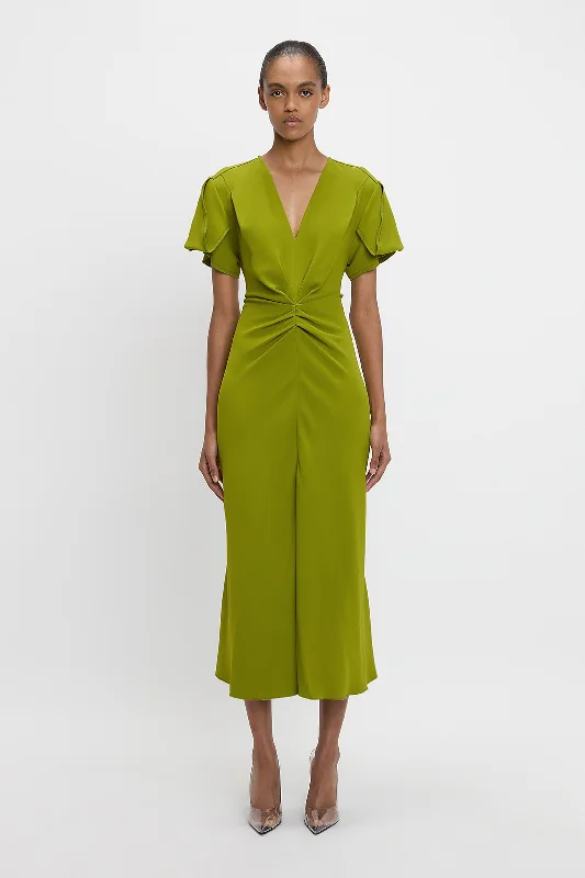 Gathered V-Neck Midi Dress In Parakeet Plus size unclassified dresses