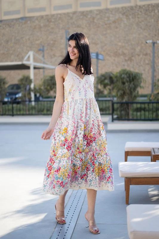 White Printed Sleeveless Dress for Women Wedding guest unclassified dresses