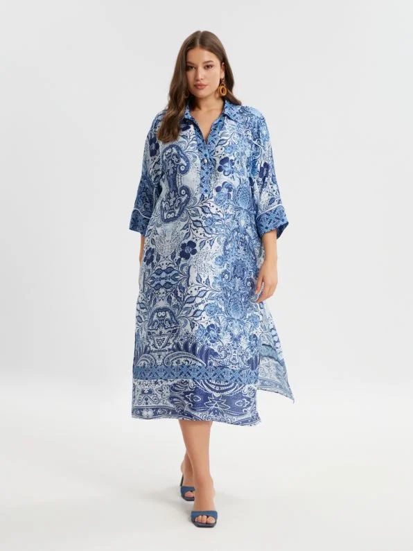 midi-jurk met paisley en knopen One-shoulder unclassified dresses