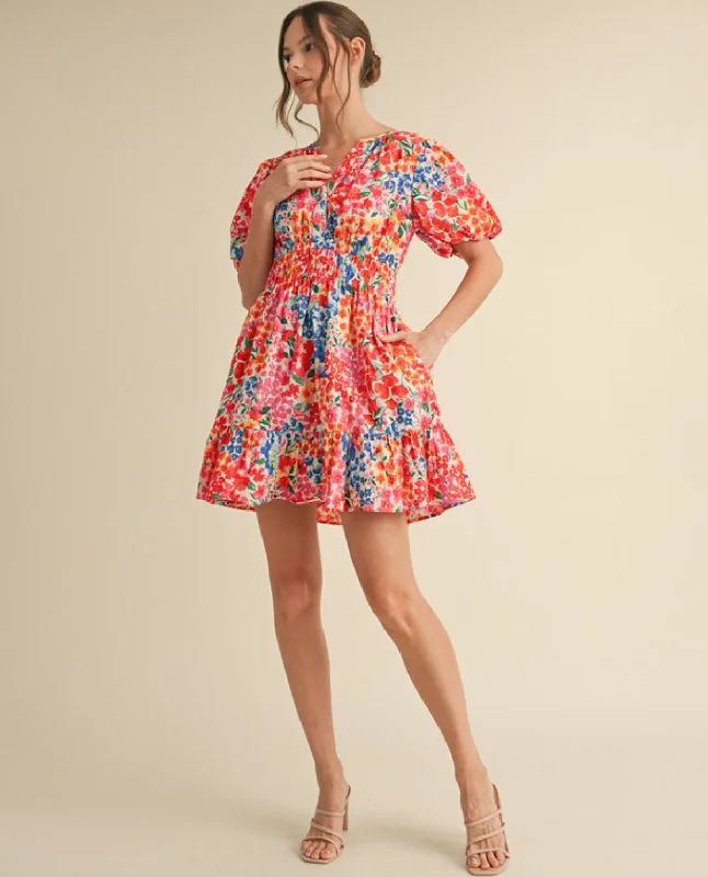 Multicolor Floral Print Mini Dress with Pockets Office unclassified dresses