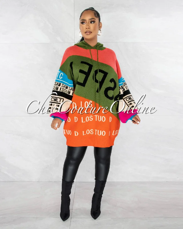 Pasha Olive Multi-Color Oversized Sweater Dress Minimalist unclassified dresses