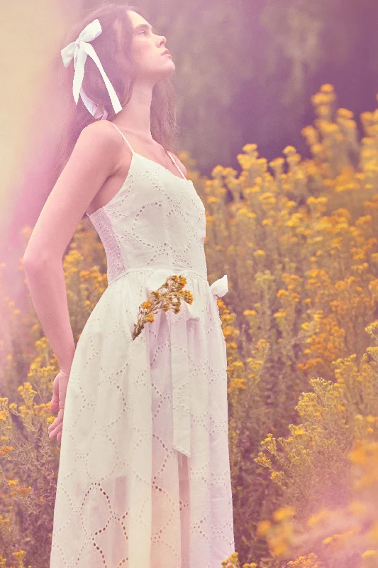 Sunday Girl Eyelet Lace Bow-Detail Midi Dress Club unclassified dresses