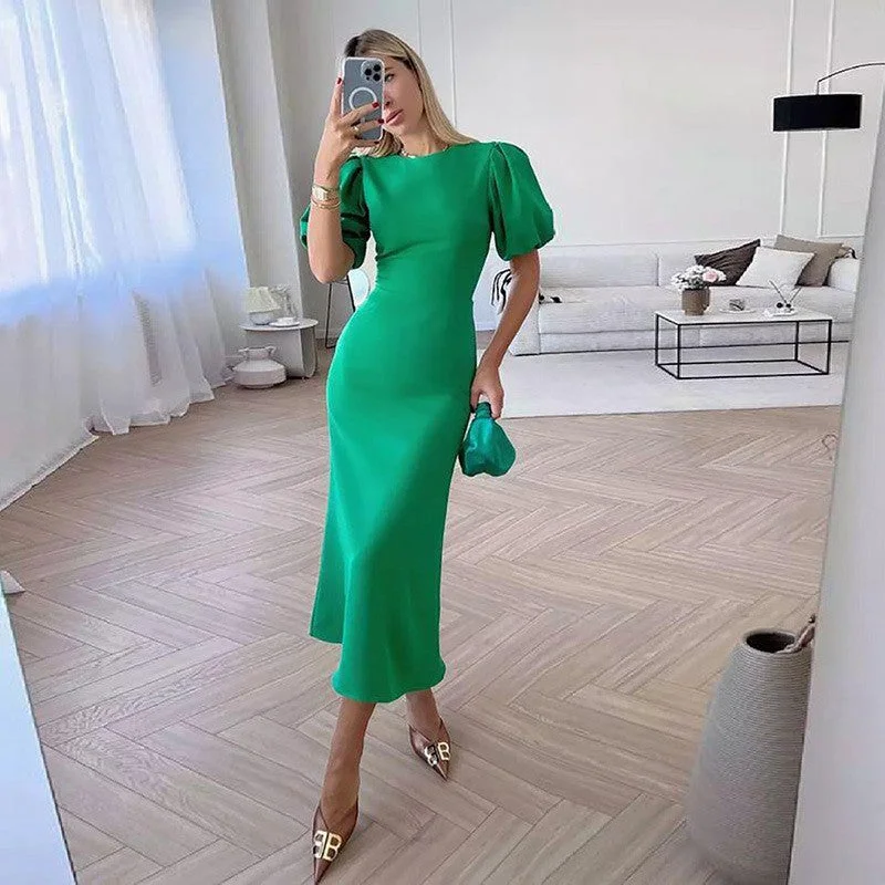 Elegant Round Neck High Waist Midi Dresses Graduation unclassified dresses