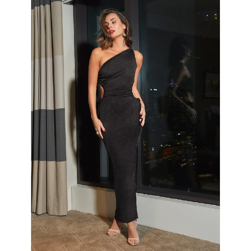 BAILEY Black One Shoulder Side Cut Out Maxi Dress Party unclassified dresses
