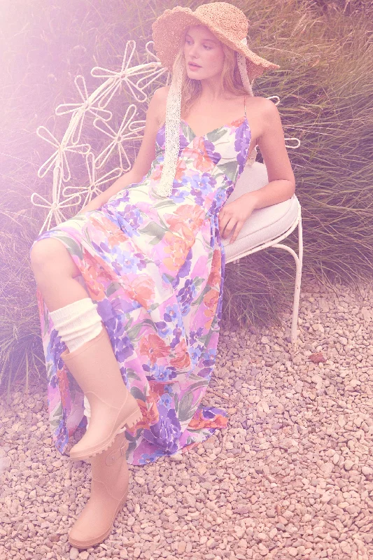 Lush Garden Floral Chiffon Open-Back Maxi Dress Casual chic unclassified dresses
