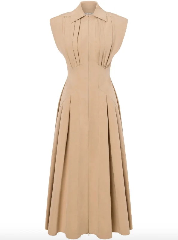 zip-up sand beige dress Short unclassified dresses